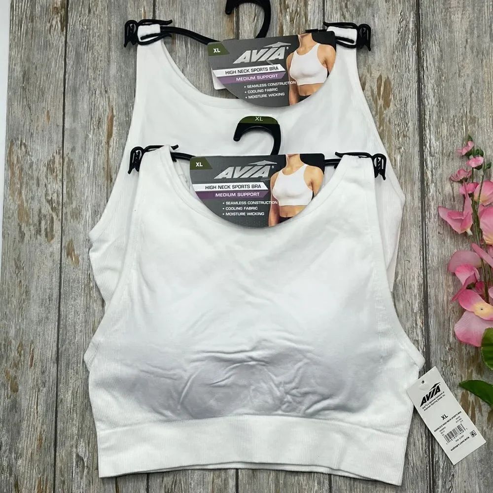 WOMEN’S SEAMLESS HIGH Neck Strappy Back Active Sports Bra 2-Pack Size XL